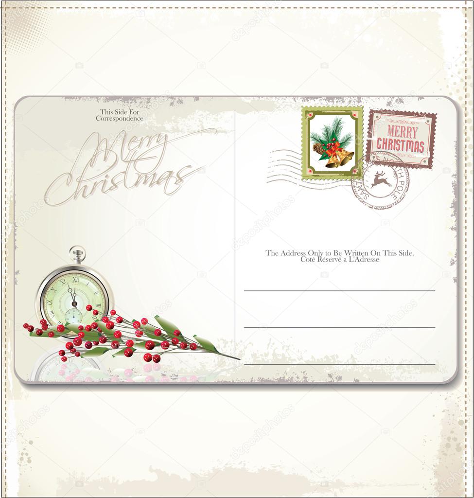 Vintage Christmas Postcard and Stamps
