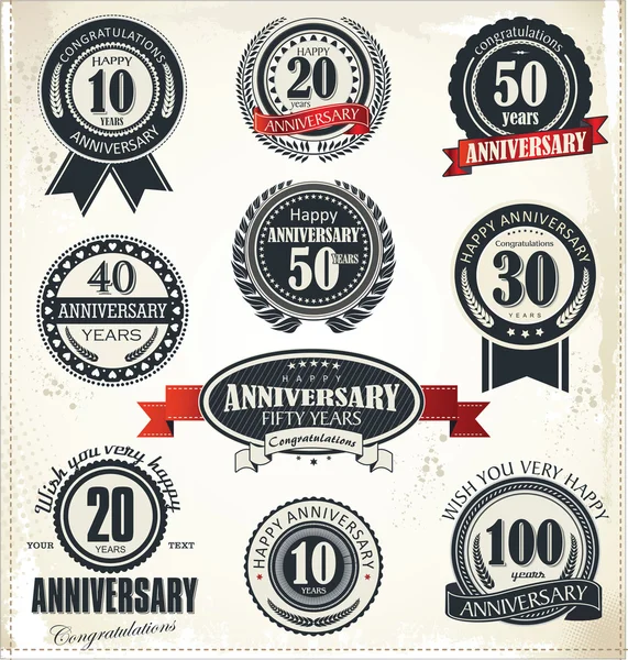 Anniversary sign collection, retro design — Stock Vector