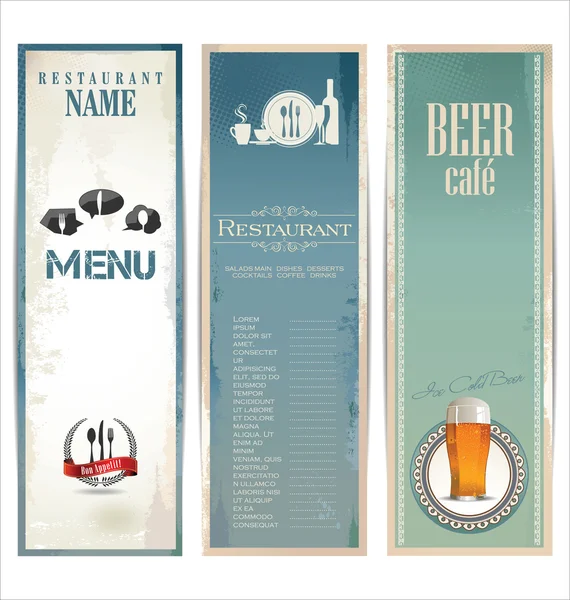 Restaurant menu design with vintage label — Stock Vector