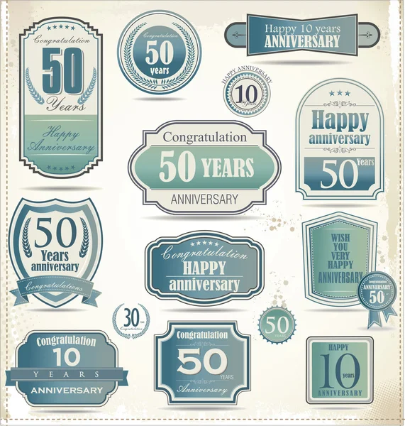 Anniversary sign collection, retro design — Stock Vector