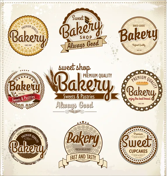 Placas y etiquetas de panadería retro — Vector de stock