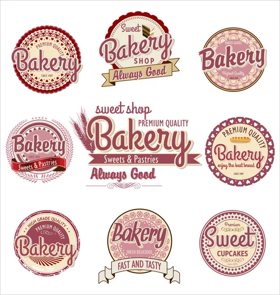 Retro-Bäckereiplaketten und Etiketten — Stockvektor