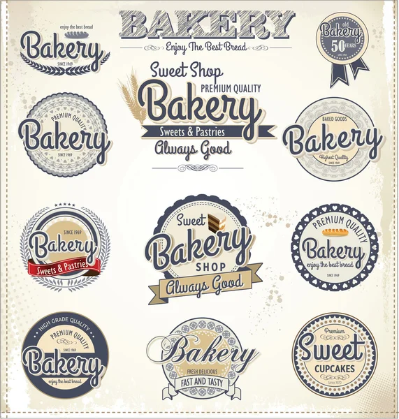 Retro bakkerij badges en etiketten — Stockvector