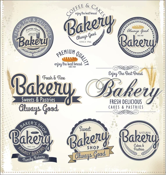 Placas y etiquetas de panadería retro — Vector de stock