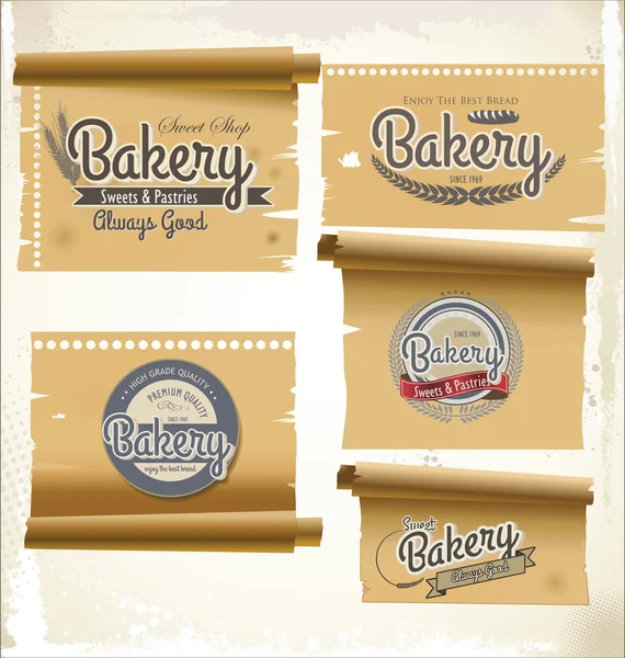 Vintage retro bakkerij labels en oud papier — Stockvector