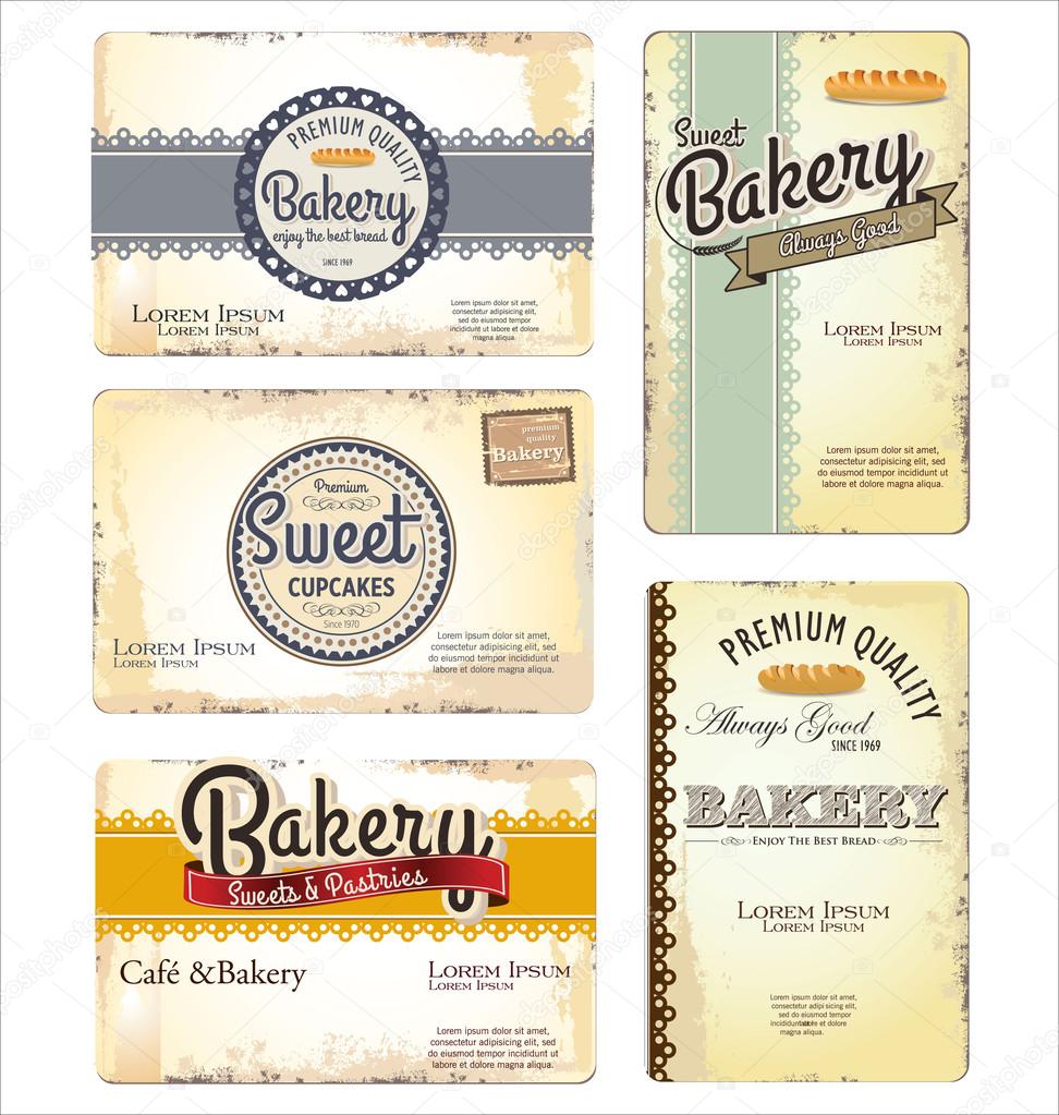 Set of 5 bakery retro business card templates
