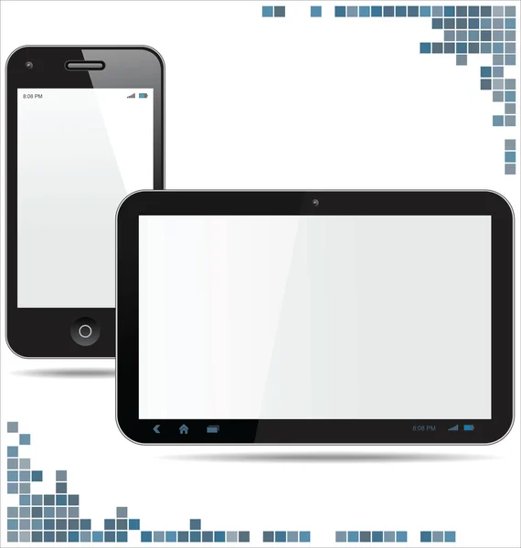 Tablet PC con smartphone móvil aislado sobre fondo blanco — Vector de stock