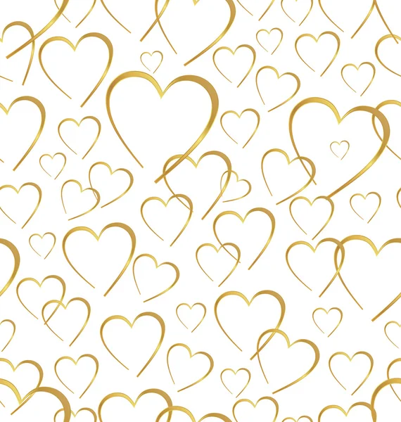 Seamlessly golden hearts on white background — Stock Vector