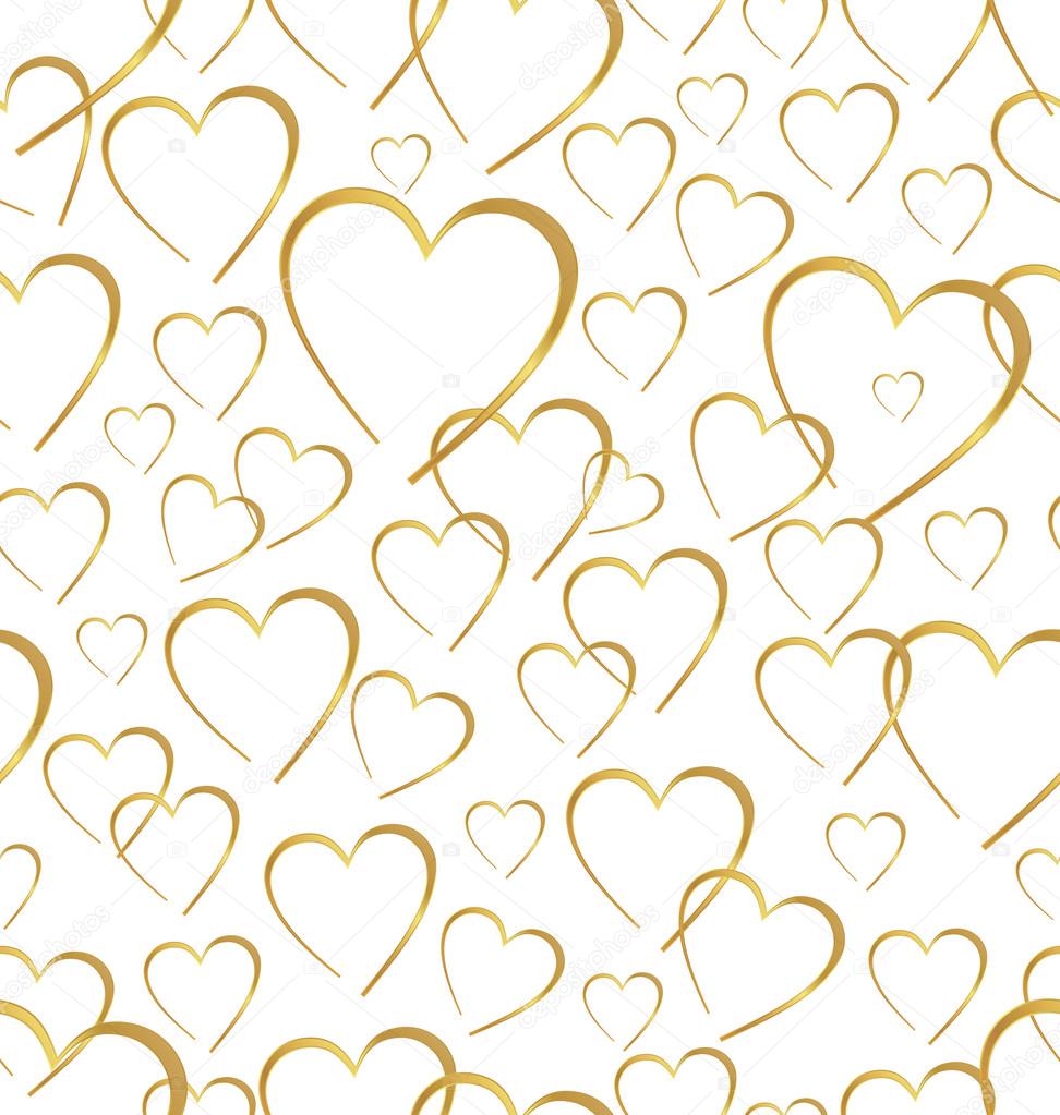 Seamlessly golden hearts on white background