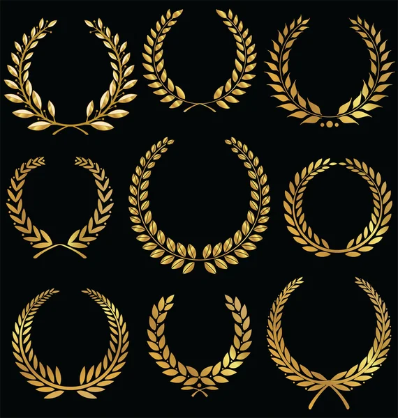 Golden laurel wreath, set — Stock Vector