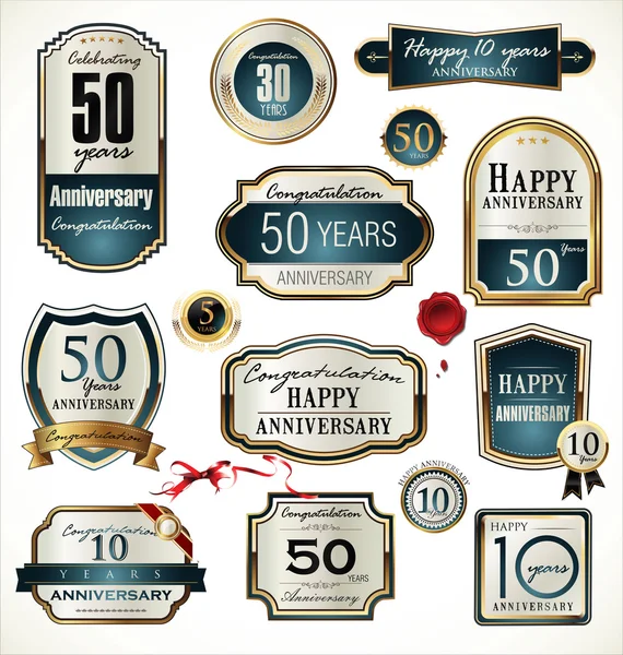 Anniversary gold and blue labels Royalty Free Stock Vectors