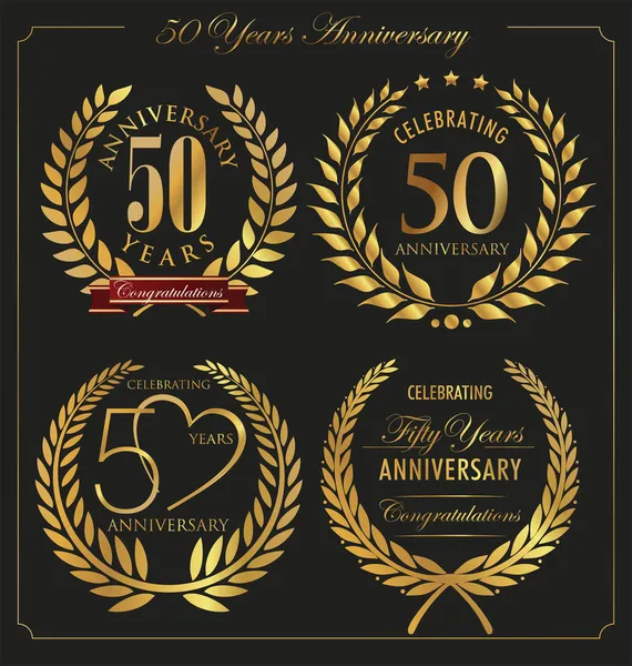 Couronne de laurier d'or anniversaire, 50 ans — Image vectorielle