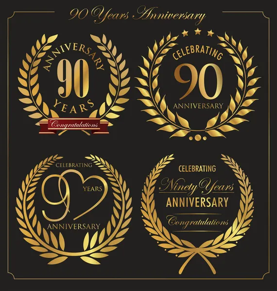 Anniversary golden laurel wreath, 90 years — Stock Vector