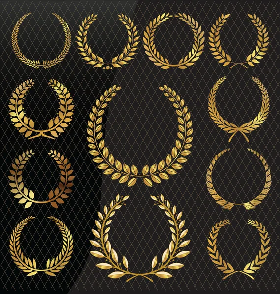 Corona de laurel dorado, set — Archivo Imágenes Vectoriales