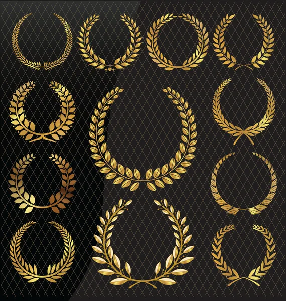 Golden laurel wreath, set — Stock Vector