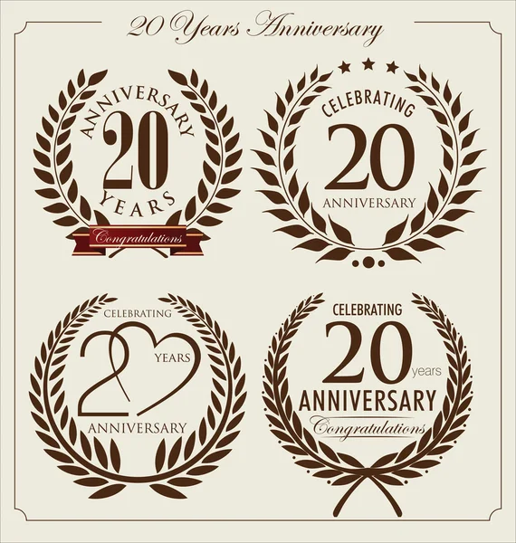 Corona de laurel aniversario, 20 años — Vector de stock