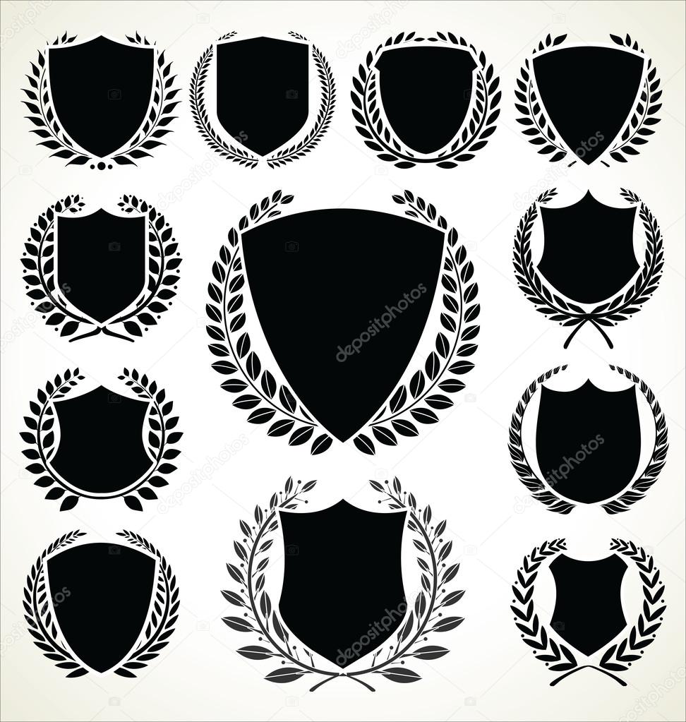 Black shield and laurel wreath collection