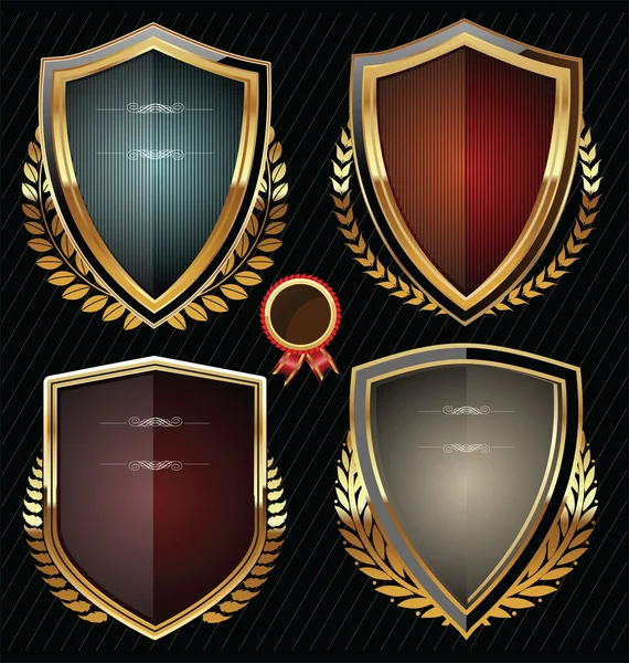 Golden shield collection — Stock Vector