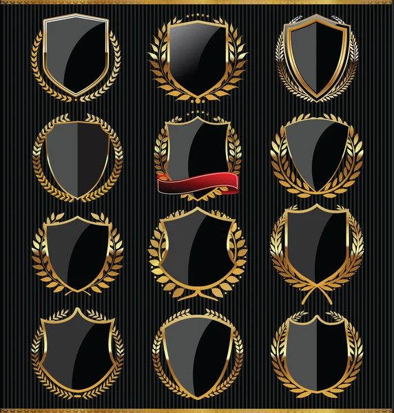 Gold and black shield collection — Stock Vector