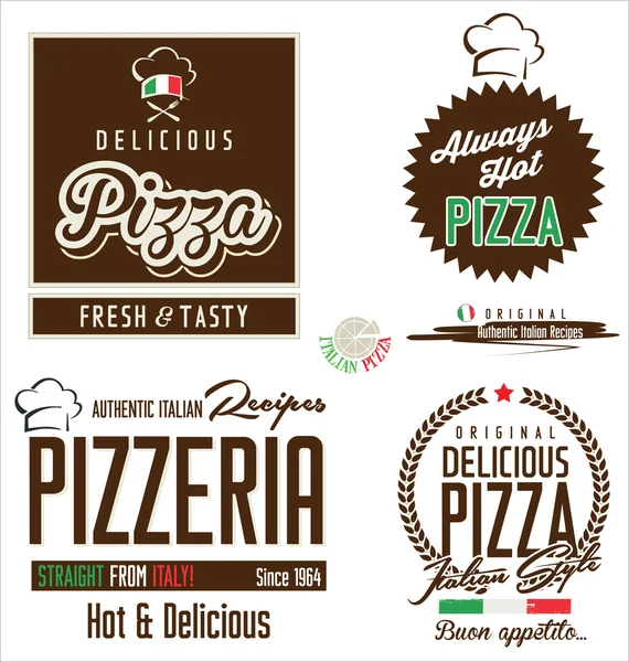 Etiquetas e insignias retro de pizza — Vector de stock