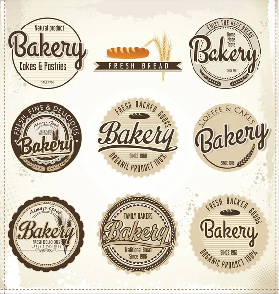 Badge rétro boulangerie et étiquettes — Image vectorielle