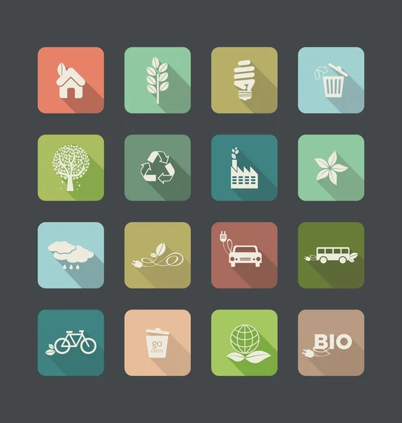 Ecología vector iconos planos conjunto — Vector de stock