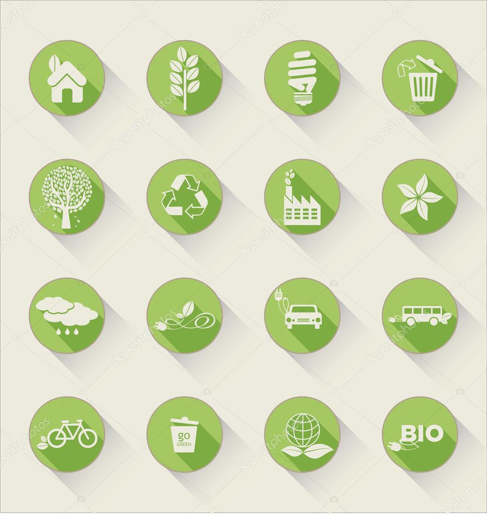 Ecology vector flat icons set