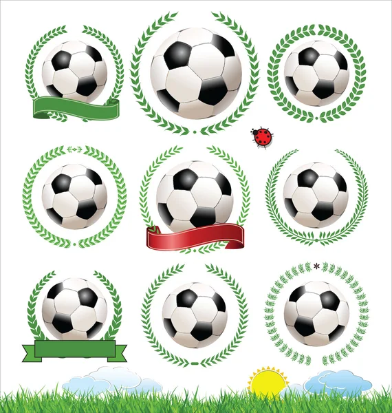 Set of soccer labels with laurel wreaths — Stock Vector