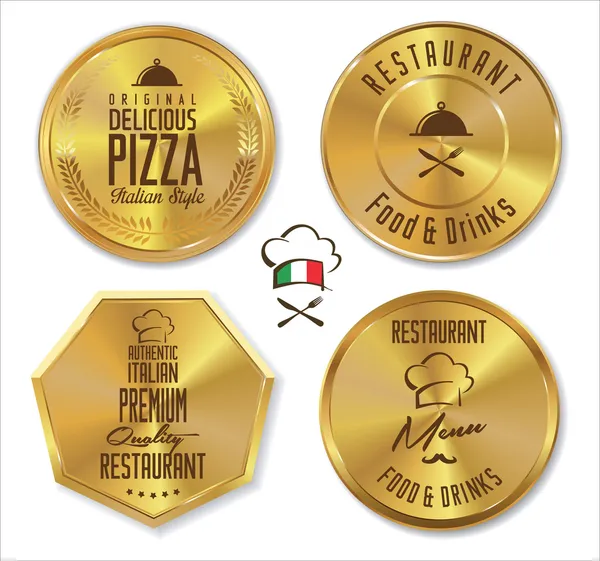Set of golden restaurant labels — Stock Vector