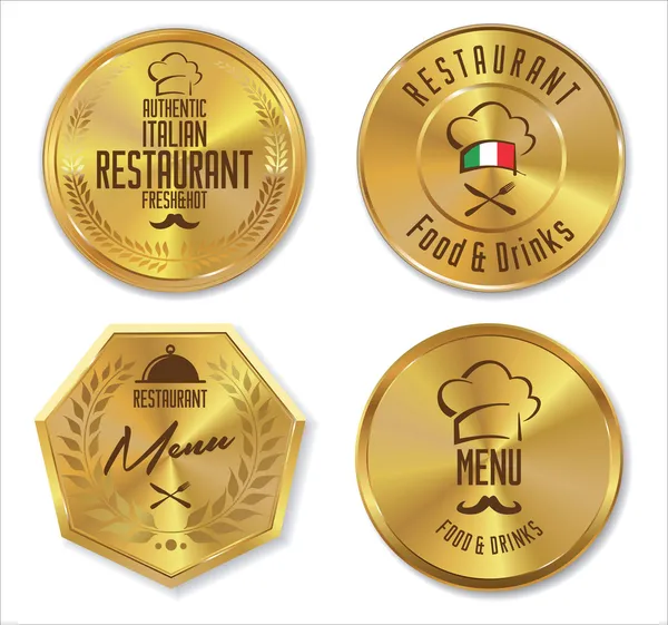 Set de etiquetas de restaurantes dorados — Archivo Imágenes Vectoriales