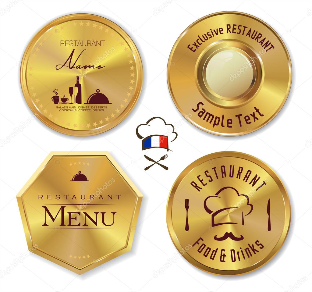 Set of golden restaurant labels