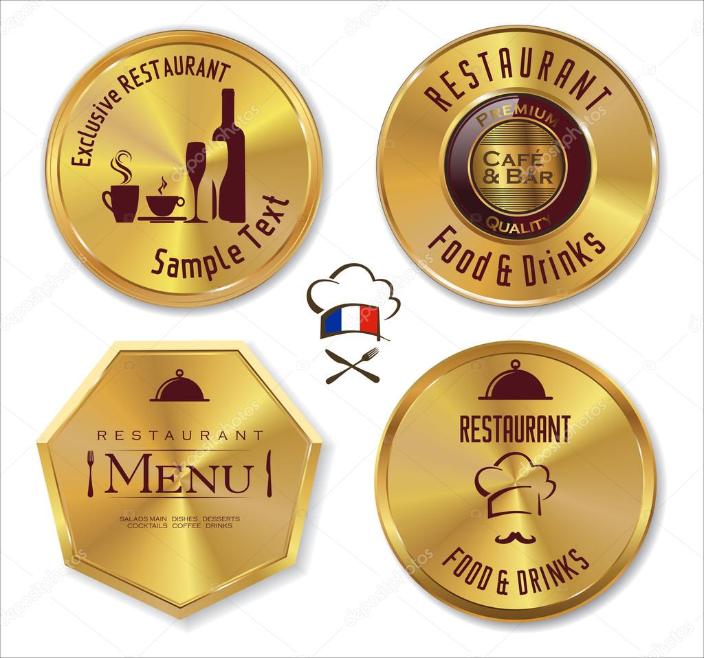 Set of golden restaurant labels