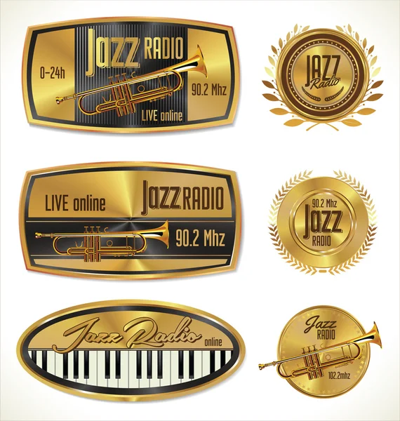 Jazz radio étiquettes dorées — Image vectorielle