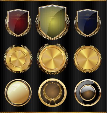 Golden shields, laurels and medals collection clipart