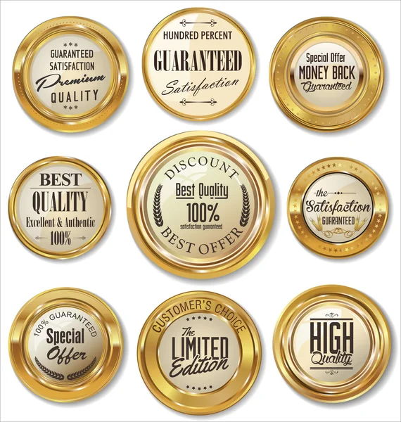 Emblemas de metal dourado de qualidade premium — Vetor de Stock