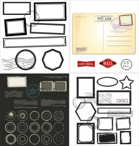 Set of post stamp symbols, collection — Stock Vector