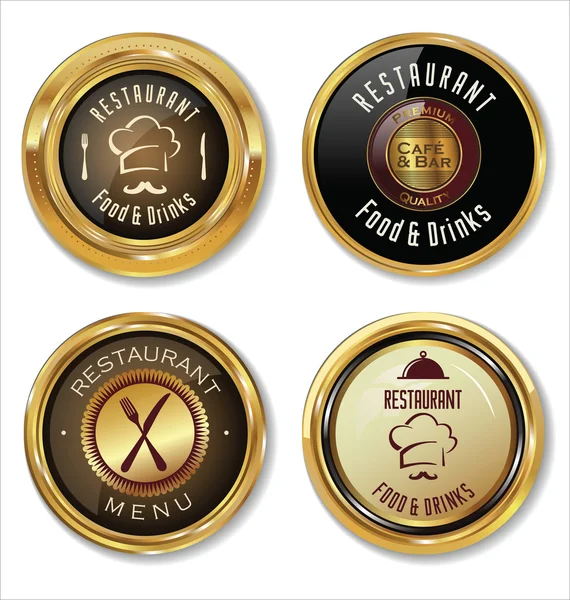 Set of golden restaurant labels — Stock Vector