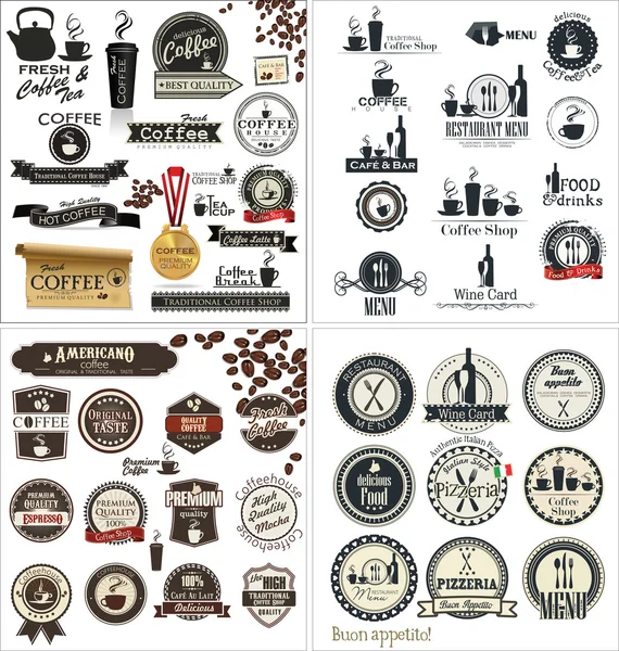 Set de etiquetas para restaurante y cafetería, colección — Vector de stock