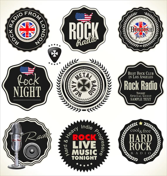 Rock music retro labels — Stock Vector