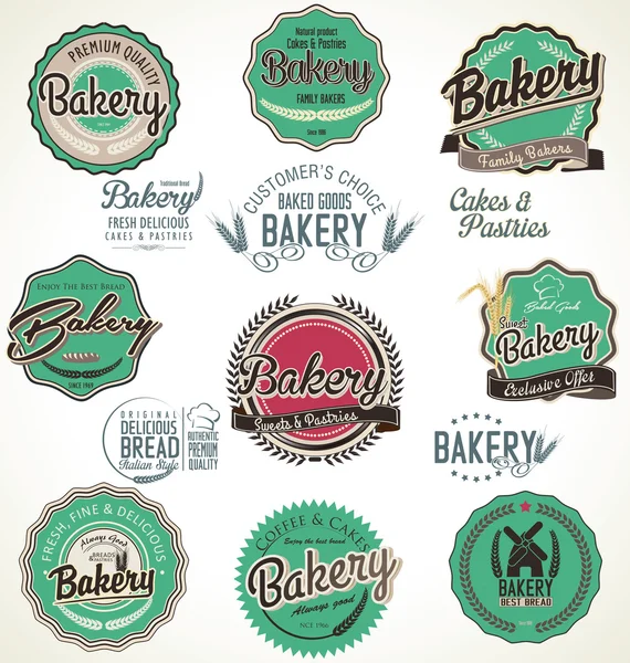 Bakkerij retro labels-collectie — Stockvector