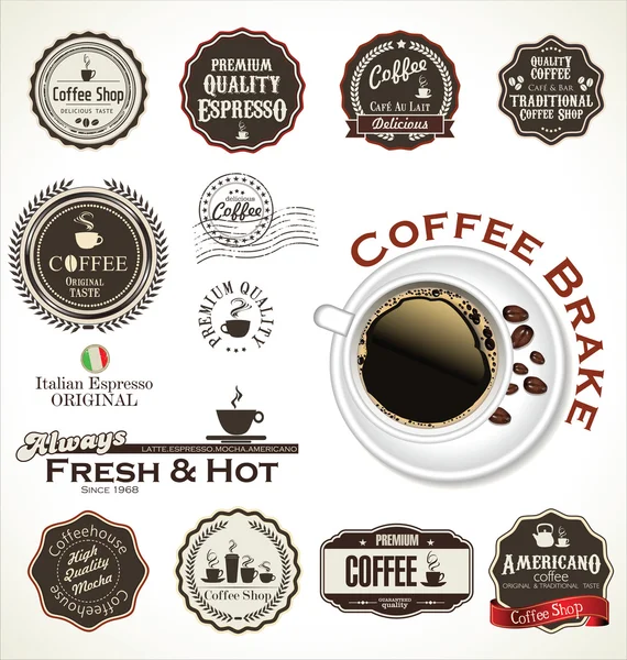 Retro Kaffee Abzeichen und Etiketten — Stockvektor