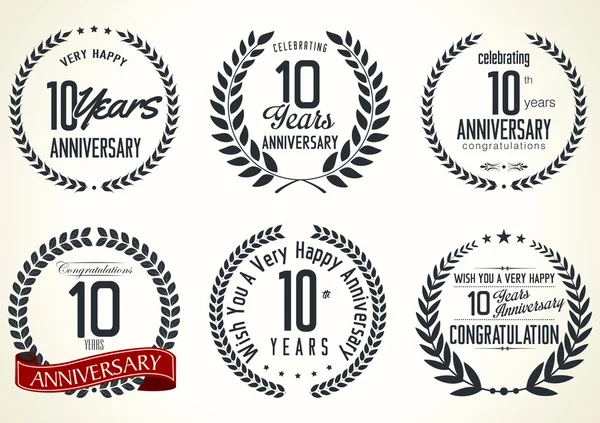 Anniversary laurel wreath retro labels — Stock Vector