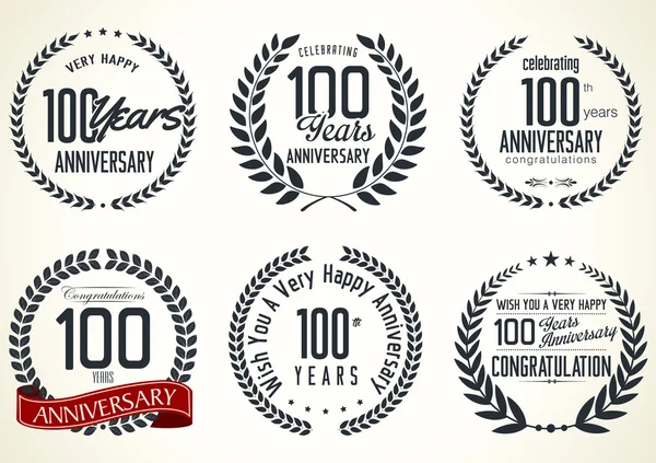 Anniversary laurel wreath retro labels — Stock Vector