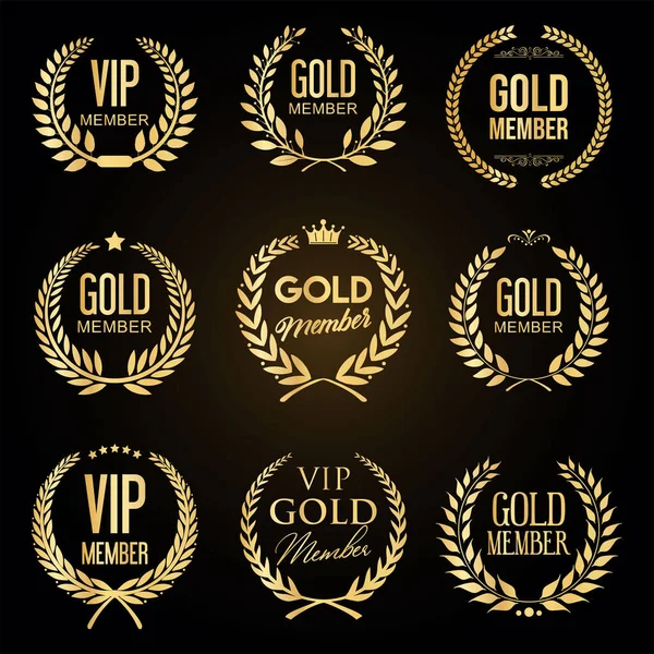 Vip Membro Oro Corone Alloro Collezione Oro Illustrazione — Vettoriale Stock