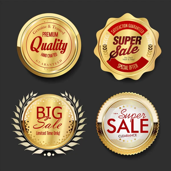 Coleção Etiquetas Venda Dourada Qualidade Premium — Vetor de Stock