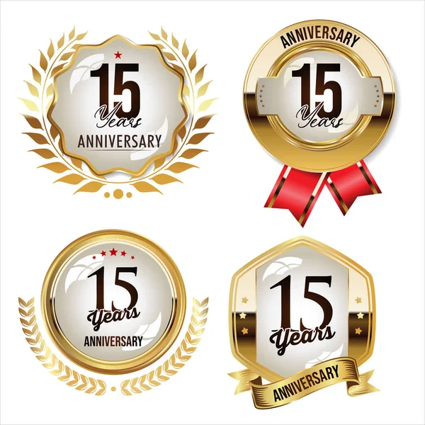 Collection Anniversary Golden Seal White Background — Stock Vector