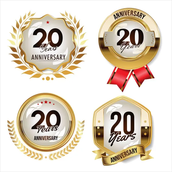 Collection Anniversary Golden Seal White Background — Stock Vector