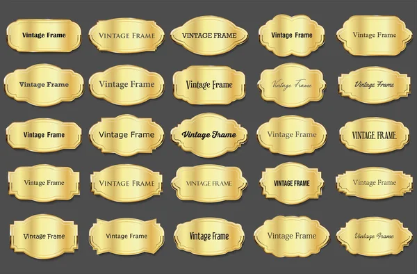 Διακοσμητικό Vintage Χρυσό Πλαίσιο Και Ρετρό Σήμα Παλιά Περίτεχνα Ετικέτες — Διανυσματικό Αρχείο