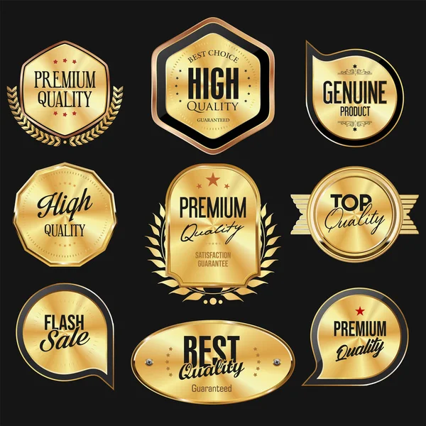 Collection Gold Silver Bronze Metallic Badge Labels — Stock Vector