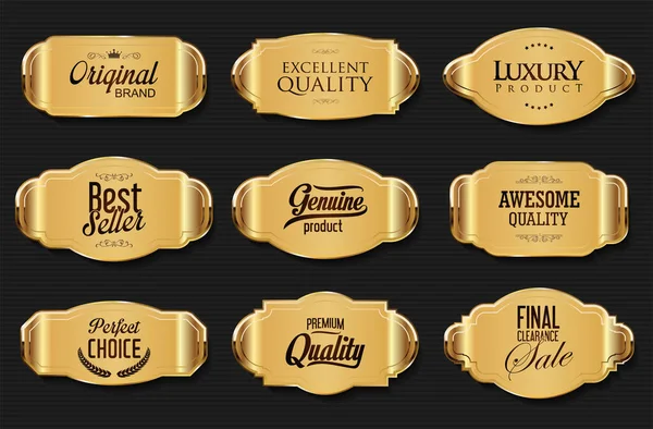 Dekorativní Vinobraní Zlaté Bílé Rám Retro Odznak Staré Ozdobné Etikety — Stockový vektor